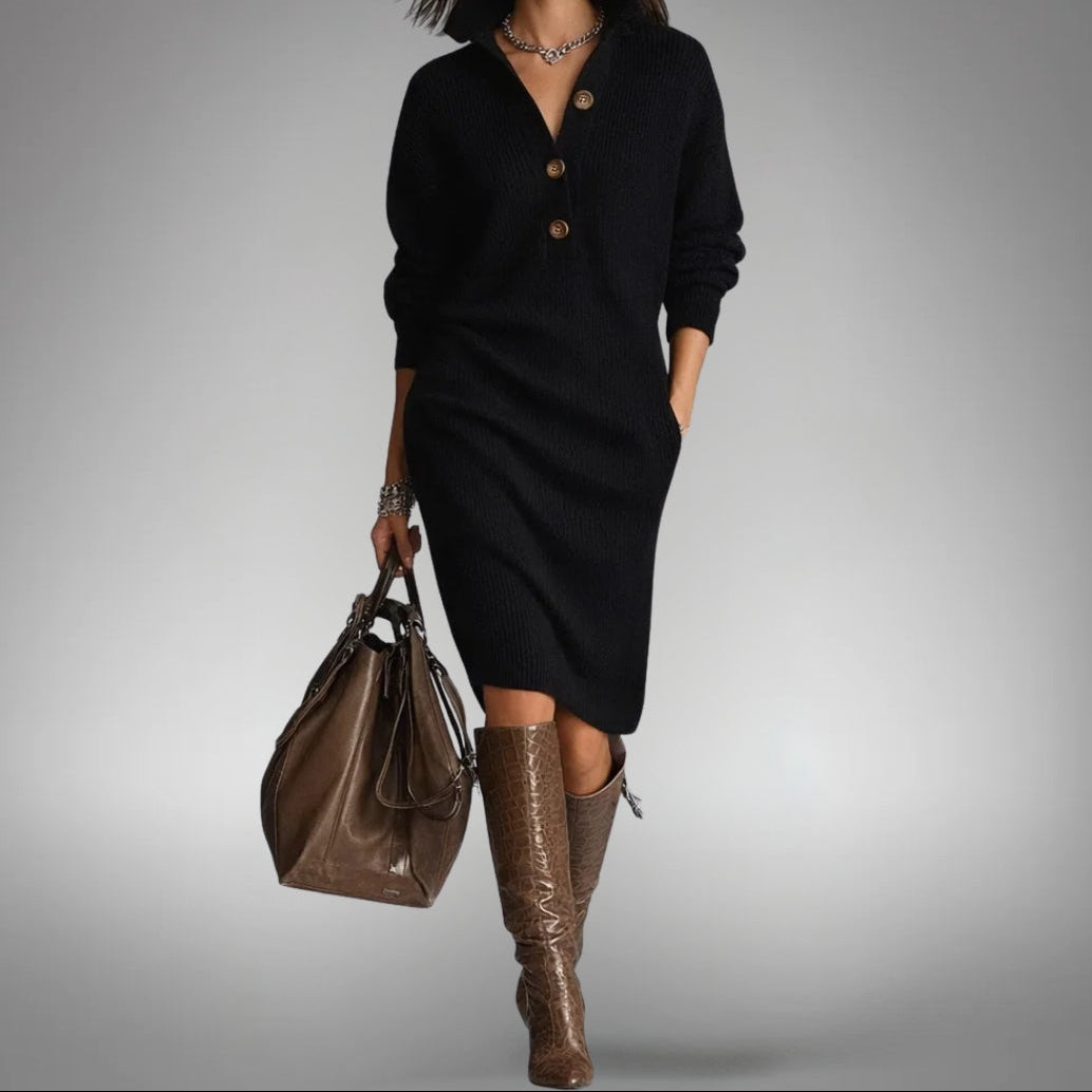 Celeste | Button-Collar Sweater Dress
