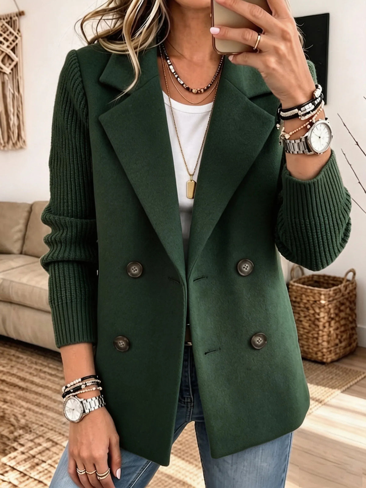 Sabine | Double-Breasted Blazer with Knit Sleeves