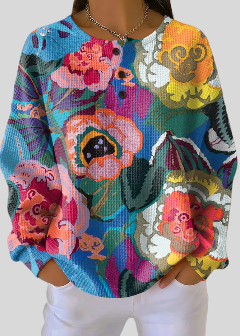 LEAH | Floral waffle-knit sweatshirt