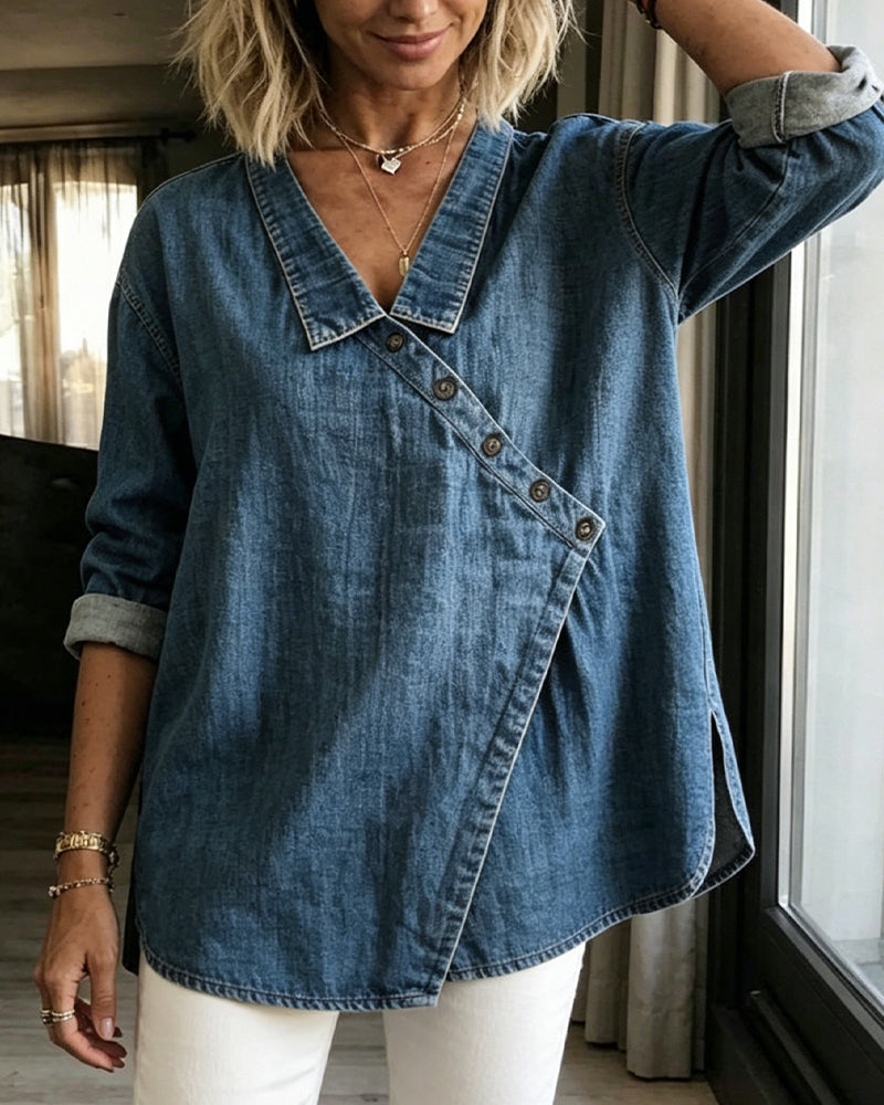 Anna™ | Denim Button-Up Blouse