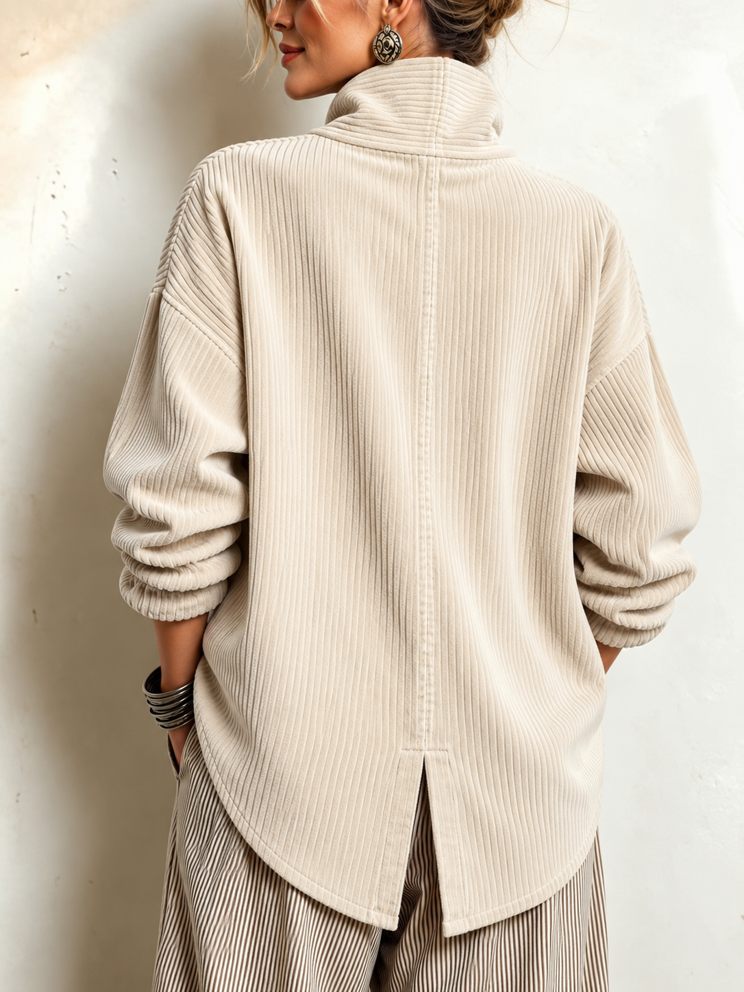AVERY | Women's Wrap Collar Corduroy Button-Up Top