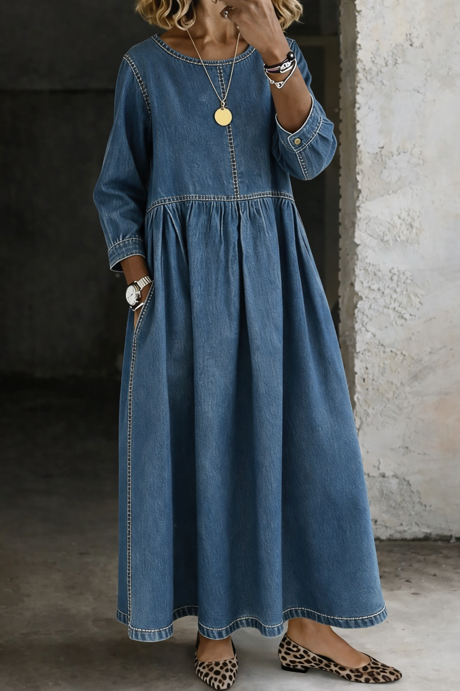 Anna™ | Vintage Denim Maxi Dress