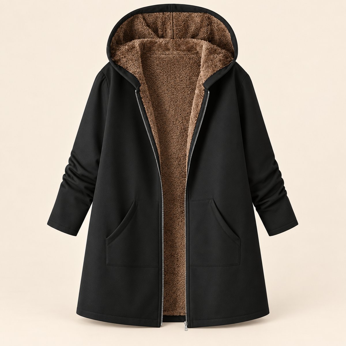 Evelyn | Cozy Sherpa-Lined Hooded Coat