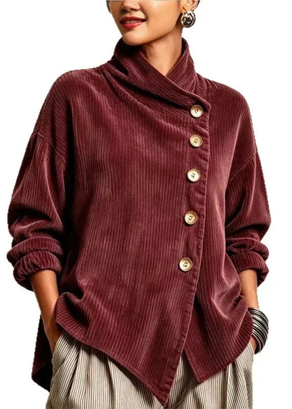 AVERY | Women's Wrap Collar Corduroy Button-Up Top