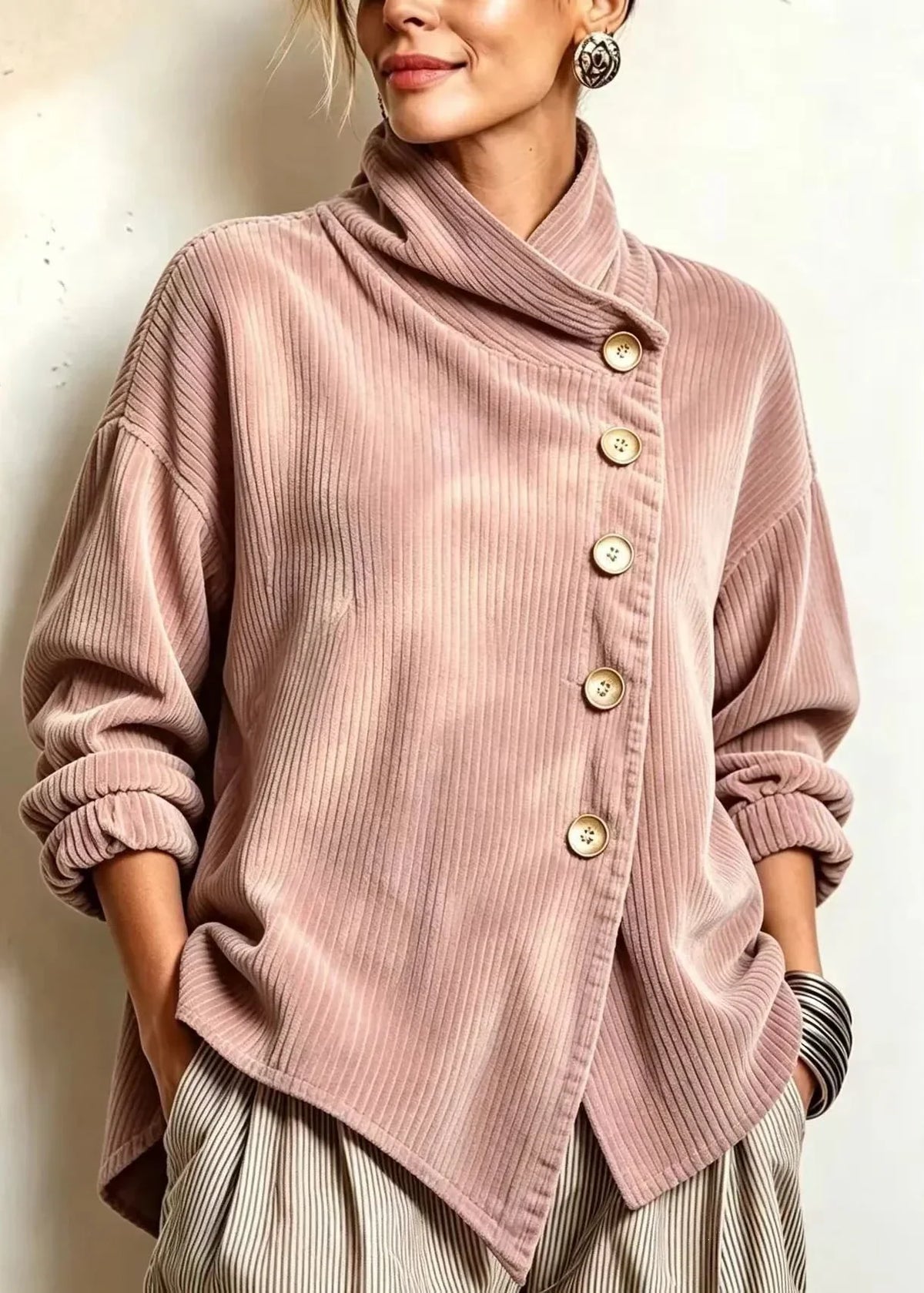 AVERY | Women's Wrap Collar Corduroy Button-Up Top