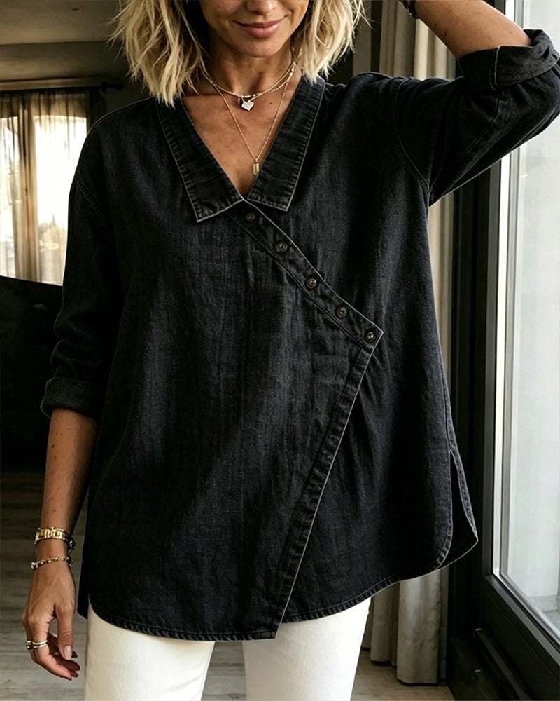 Anna™ | Denim Button-Up Blouse