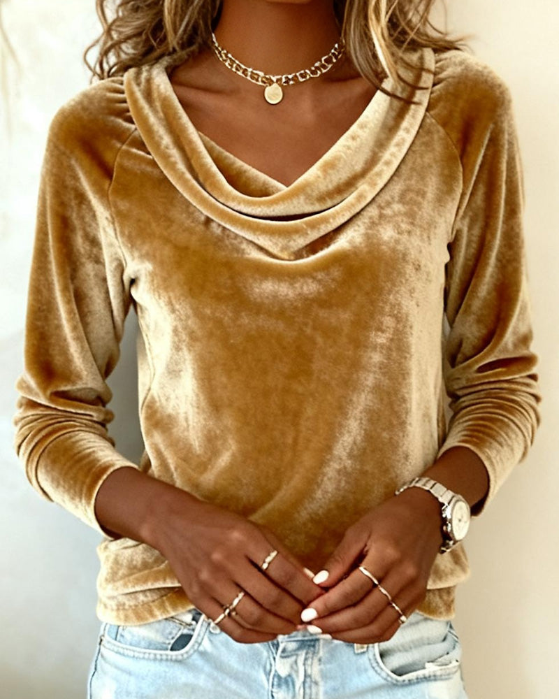 Anna | Velvet Draped Neck Top