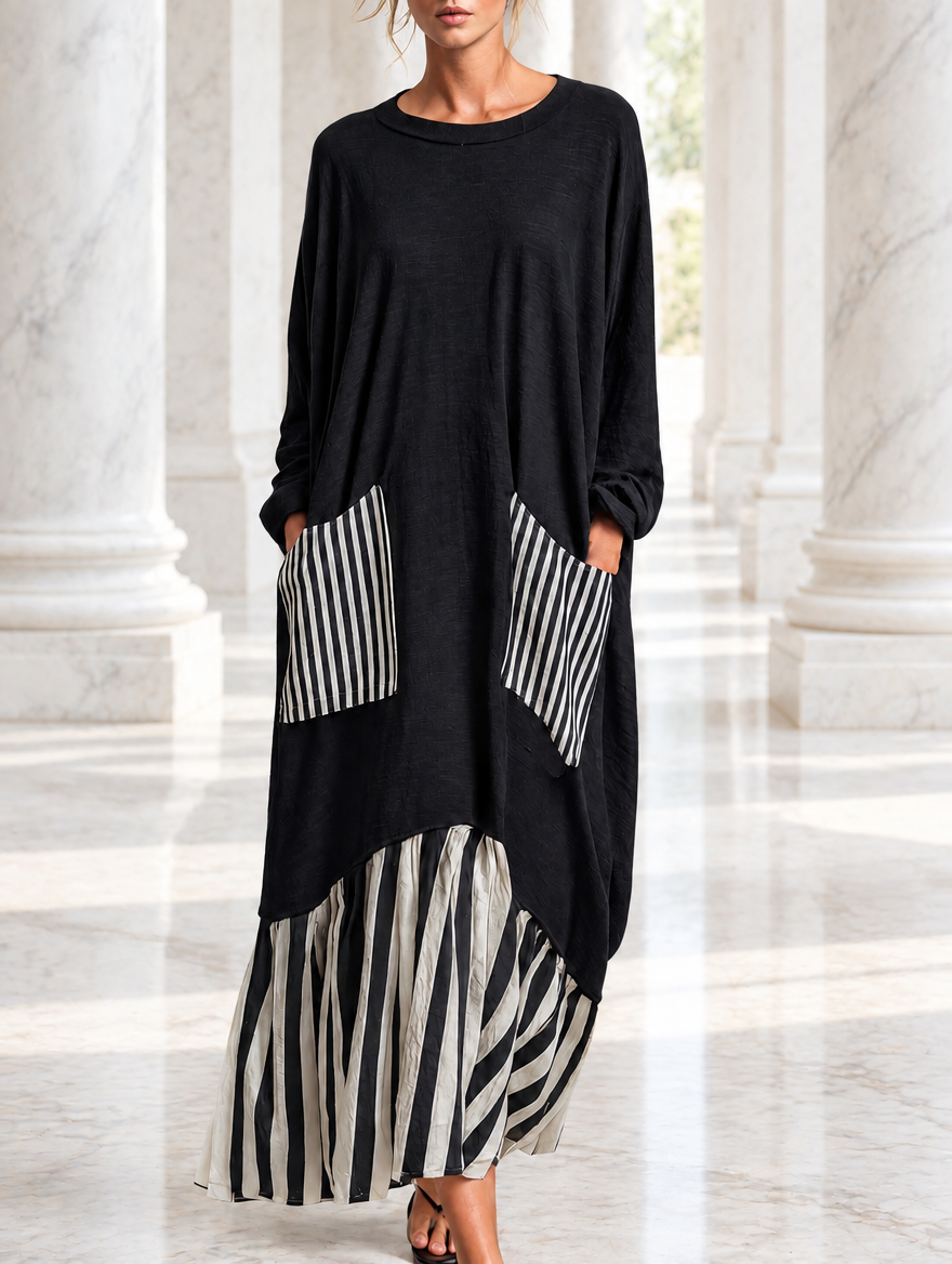 Stefania | Oversized Patchwork Stripe Maxi Dress