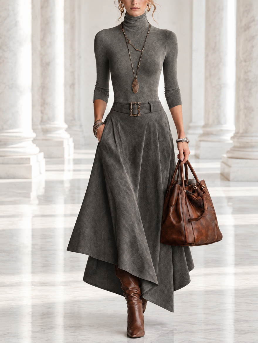 Fabiola | Turtleneck Top & Asymmetric Skirt Set
