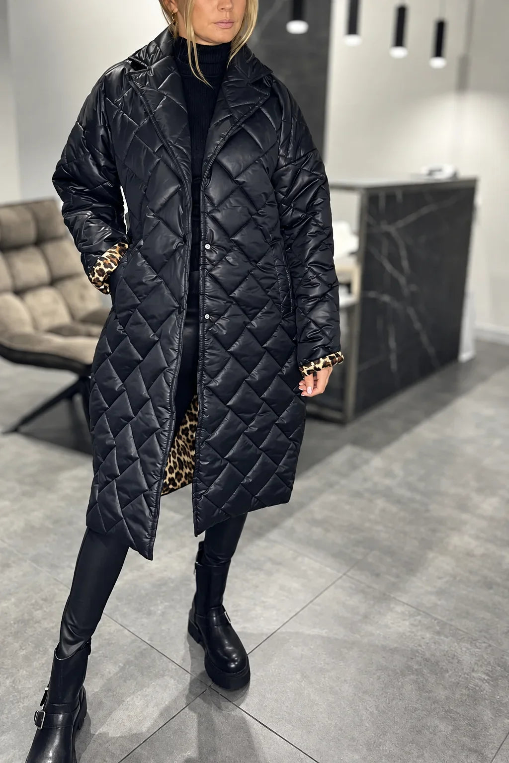 Kendall | Quilted Leopard-Lined Coat